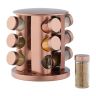 Spice rack with 12 clear glasses 22.5x22cm., copper color