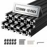 Profile aluminiowe wytłaczane VEVOR 2020T-122-10-H, 10 szt., czarne, 2 × 1,2 × 134 cm