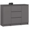Komoda K100, 2 drzwi i 3 szuflady, szara, 101 × 76 × 35 cm