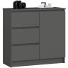 Komoda K80 JERRY, 1 drzwi i 3 szuflady, szara, 80 × 77 × 35 cm