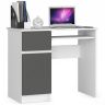Biurko komputerowe PIKSEL, lewe, biało-szare, 90 × 77 × 50 cm
