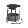 Side table with charging station 45x50cm., black/gray