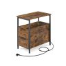 Side table with charging station 60x35x61cm., black/brown