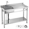 Freestanding stainless steel kitchen sink with mixer tap, 1200x500x940 mm