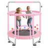 55-calowa trampolina dla dzieci z siatką zabezpieczającą i koszem do koszykówki, różowa