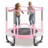 Trampolina dziecięca 60 cali z siatką zabezpieczającą i koszem do koszykówki, różowa