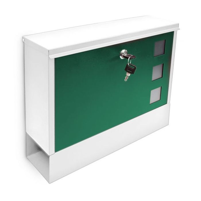 Mailbox with 3 compartments 30x36x10cm, white/green