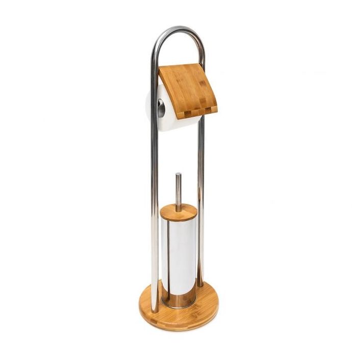 Toilet paper holder with toilet brush 80x22cm., light brown/silver color