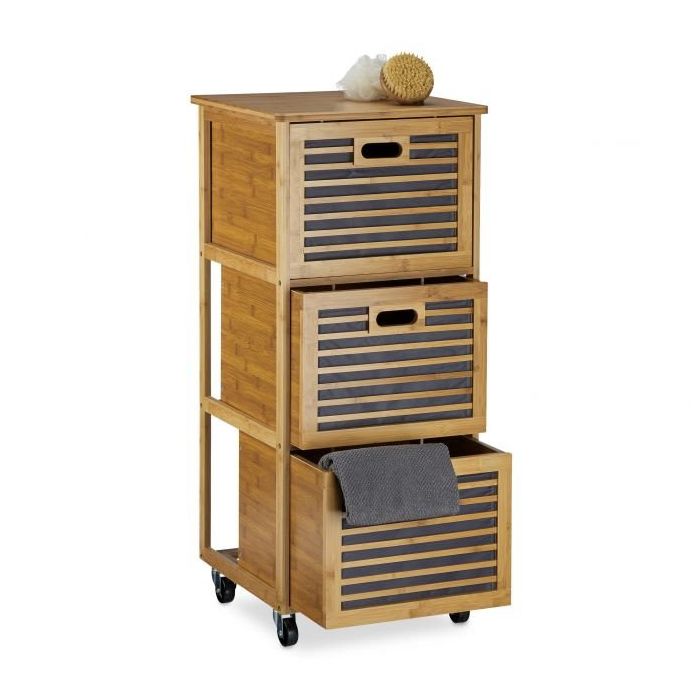 Trolley with 3 drawers 92x41x41cm., light brown/dark blue