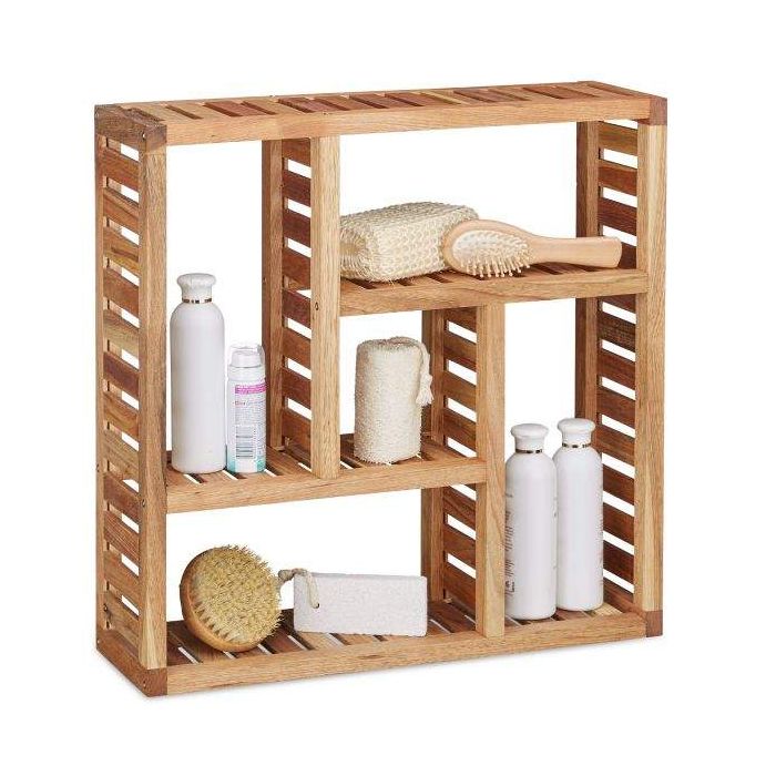Hanging bathroom shelf with 5 compartments 50x50x15cm., light brown