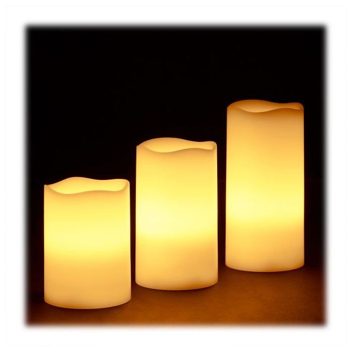 Zestaw 3 świec LED z prawdziwego wosku 9x16x26,5cm, kolor kremowy