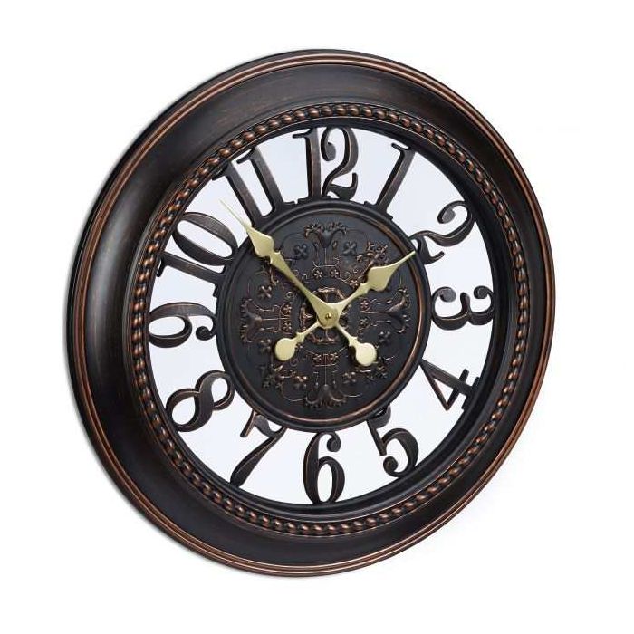Wall clock 56x56x6cm., dark brown/gold color