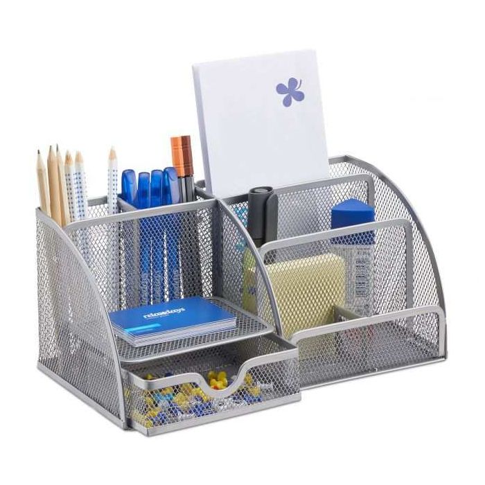 Writing instrument organizer 7.5x12x9 cm., silver color