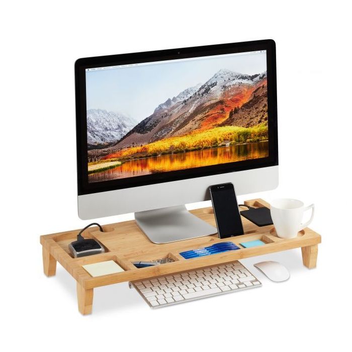 Podstawka pod monitor z 8 przegrodami 9x60x30cm, jasnobrązowa