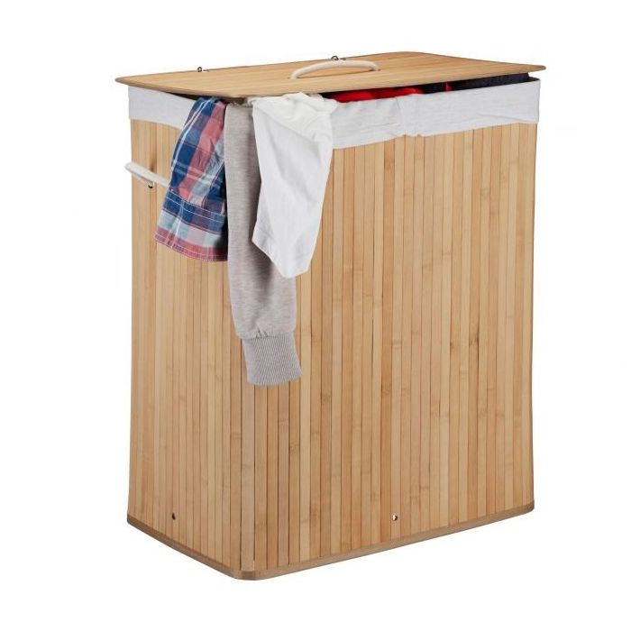 Kosz na pranie z 2 przegrodami 63x55x35cm, 95L, jasnobrązowy/biały