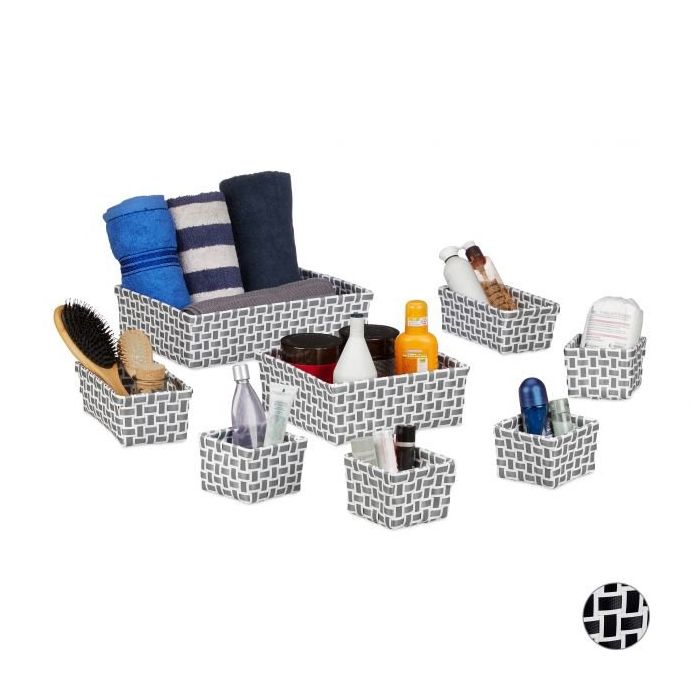 Set of 8 baskets, grey/white
