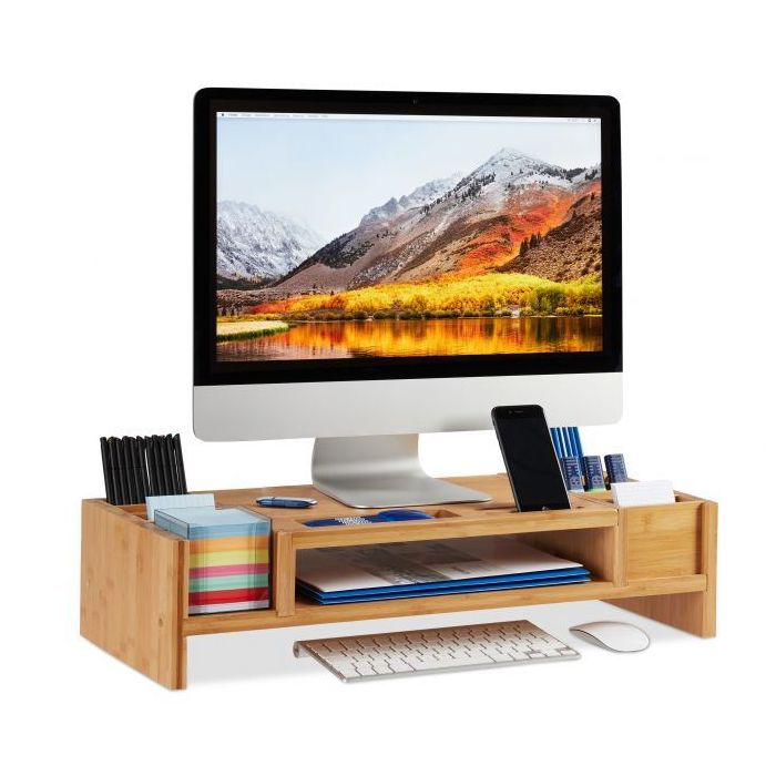 Podstawka pod monitor z przegródkami 15x65x28cm, jasnobrązowa