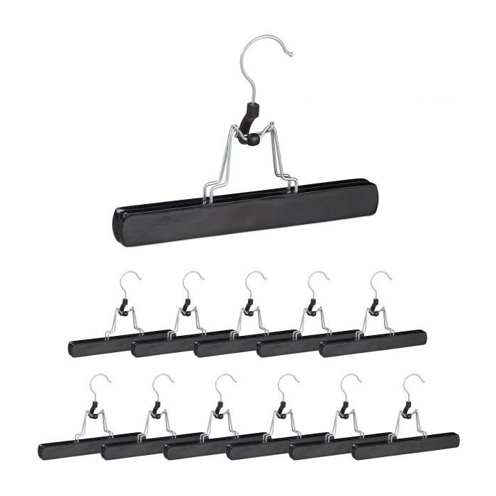 Trouser hangers 12pcs, black/silver
