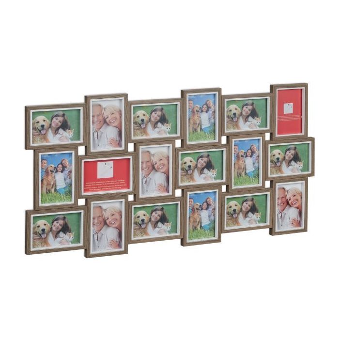 Collage of 18 photos 47x91x2cm., brown/white