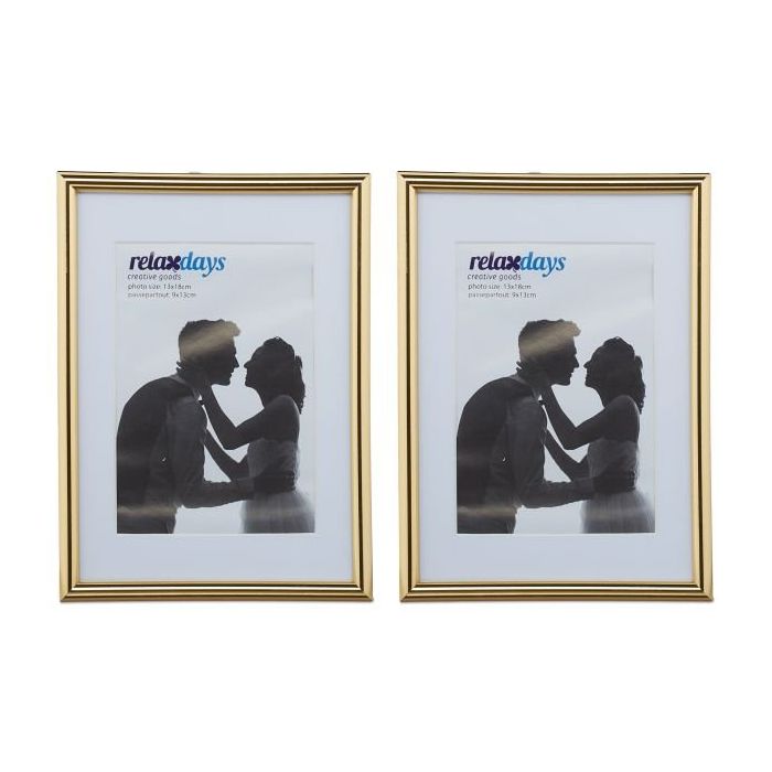 Set of 2 photo frames 19x14x2cm., gold/white color