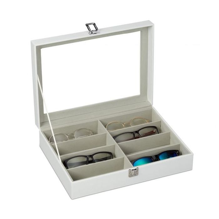 Pudełko na okulary z 8 przegródkami 8,5x33,5x24,5 cm, kolor cielisty/biały