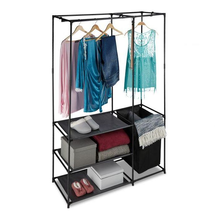Open wardrobe with laundry basket 180x115x50cm., black