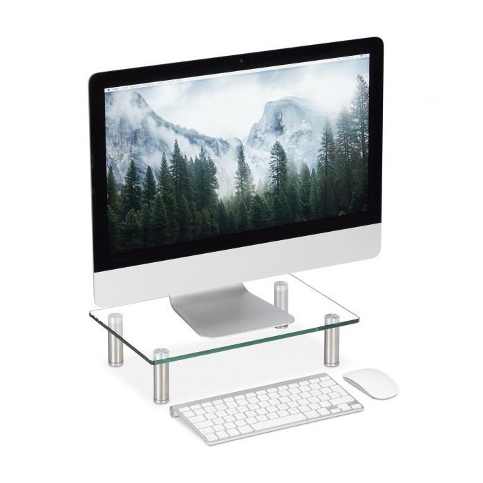 Podstawka pod monitor przezroczysta 38,5x24cm, kolor srebrny