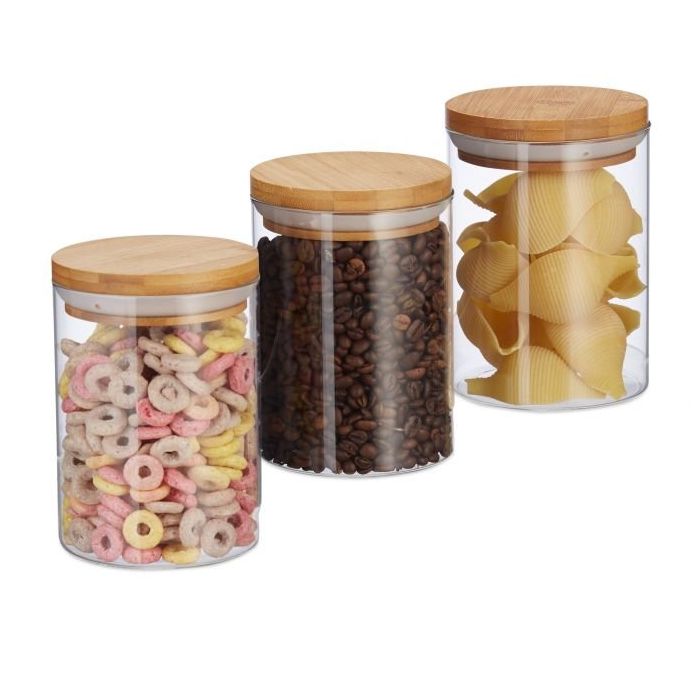 Zestaw 3 przezroczystych pojemników na produkty luzem 14x9,5 cm, 0,6 l, jasnobrązowy
