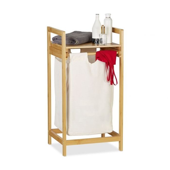 Półka łazienkowa z koszem na pranie 73x37x33cm, jasnobrązowo-biały