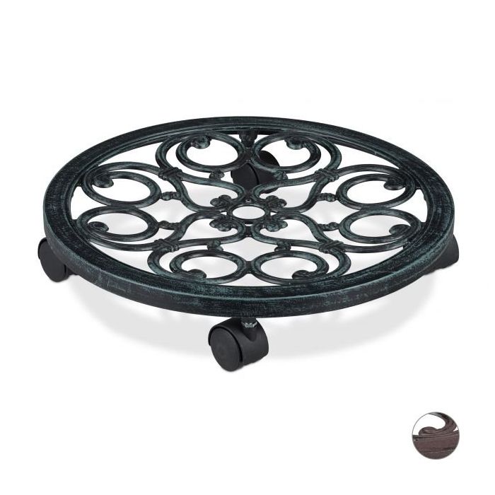 Plant tray with wheels 7.5x38cm., dark green/black