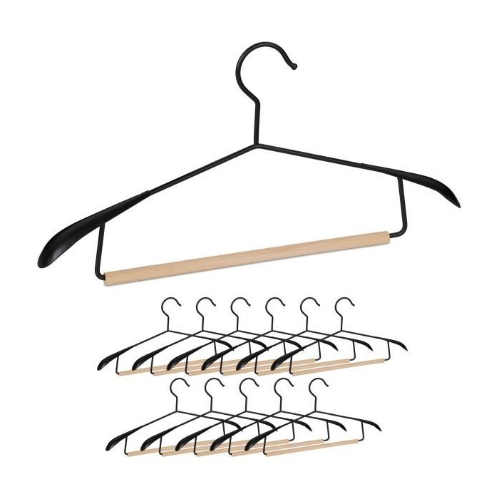 Clothes hangers 12pcs, black/light brown