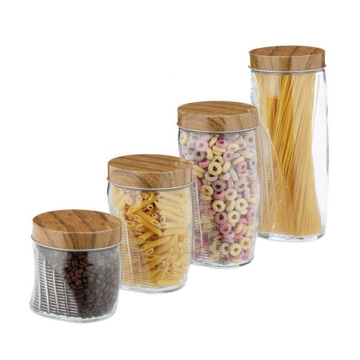 Set of 4 transparent containers for bulk products, light brown