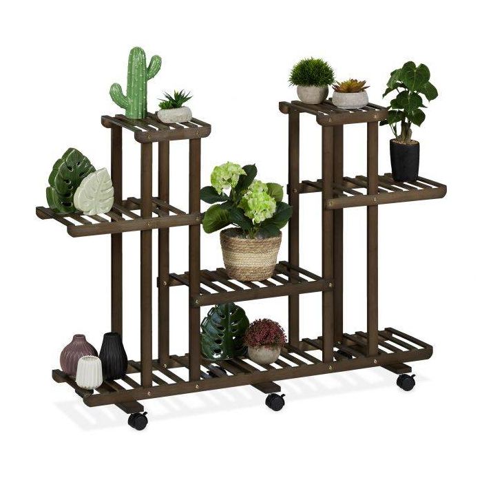 Flower stand on wheels with 6 shelves 83x119x36cm., dark brown/black