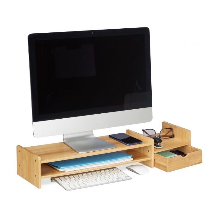 Podstawka pod monitor z przegródkami 12x70x19cm, jasnobrązowa