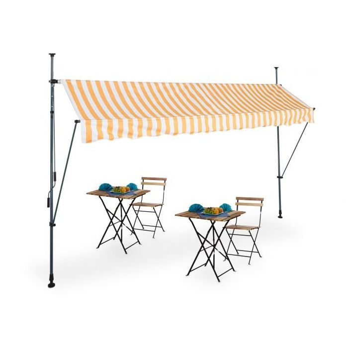 Markiza automatycznie zwijana 350x120cm, pomarańczowo-biało-ciemnoszara
