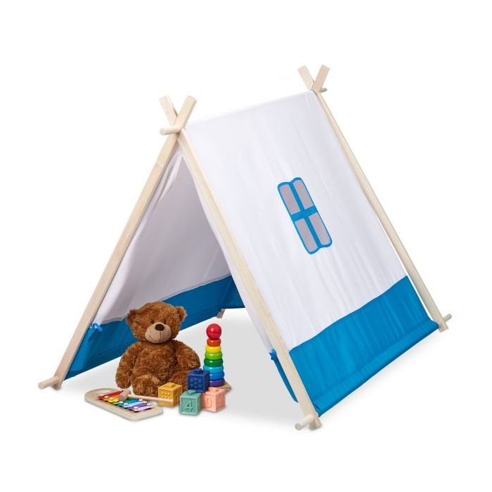 Domek dla dzieci "Tipi" 92x86x120cm, kolory biały/jasnobrązowy/niebieski