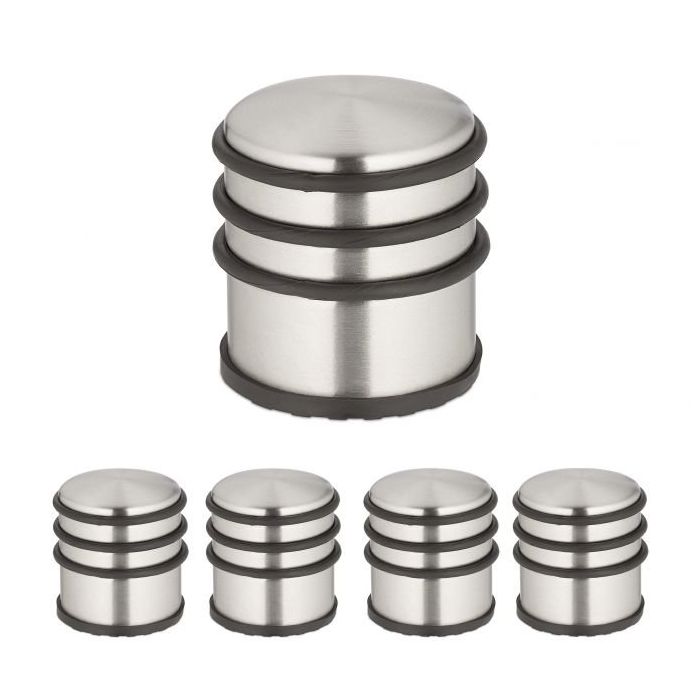 Set of 5 stainless steel door stops, silver color
