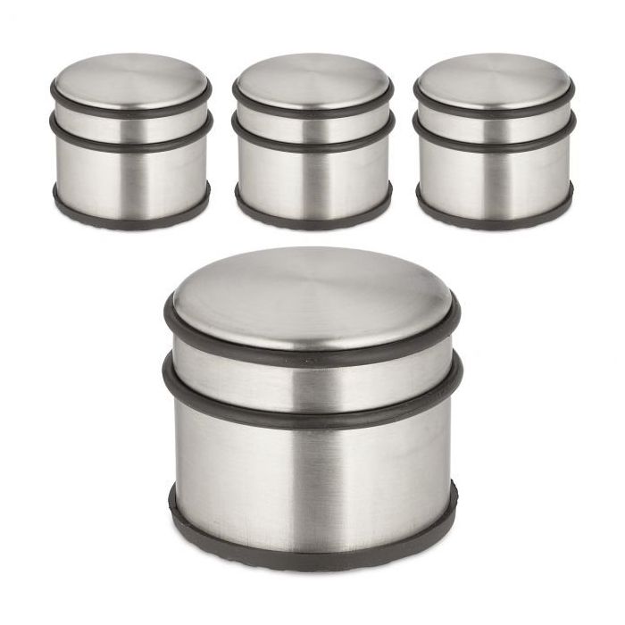Set of 4 stainless steel door stops, silver