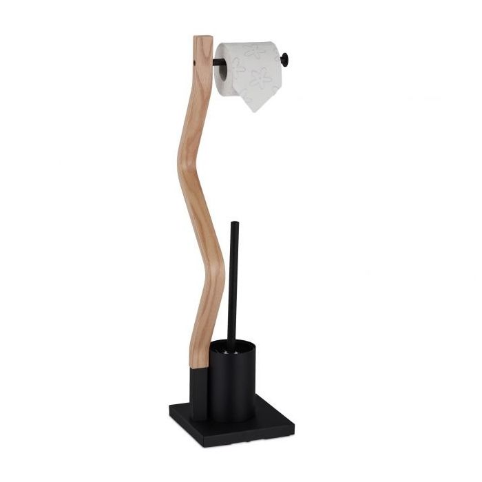 Toilet paper holder with toilet brush 75x18.5x18.5cm., black/light brown