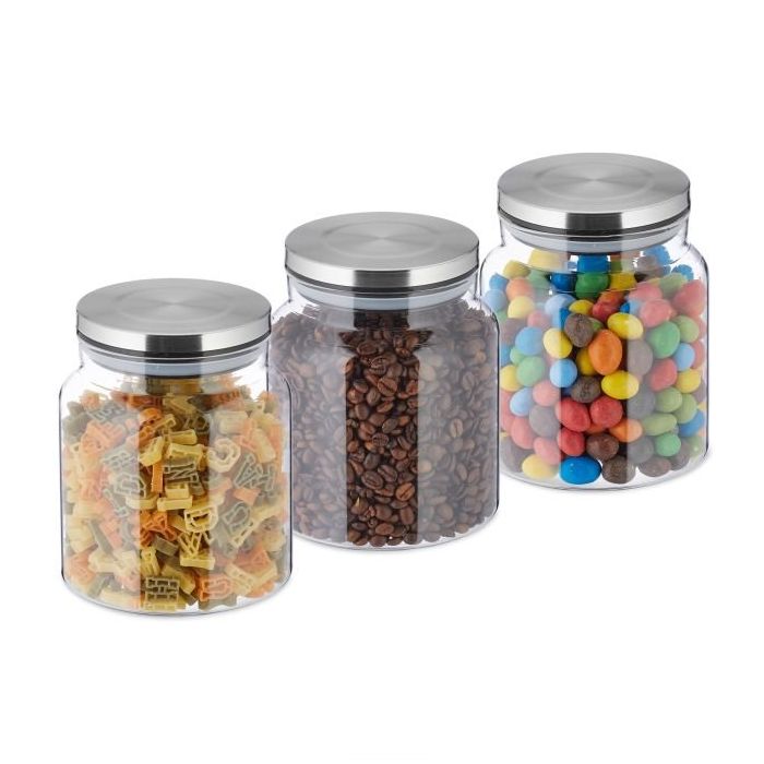 Set of 3 transparent containers for bulk products 14x12cm, 1.1L., silver color