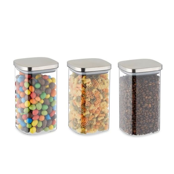 Set of 3 transparent containers for bulk products 18x10.5x10.5cm, 1.2L., silver color