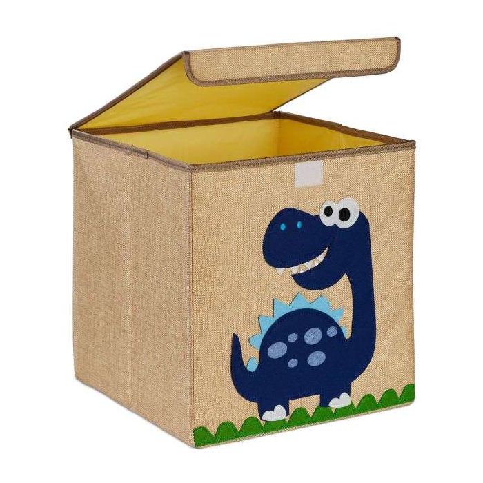 Folding box with lid 33x33x33cm., beige/dark blue/light blue