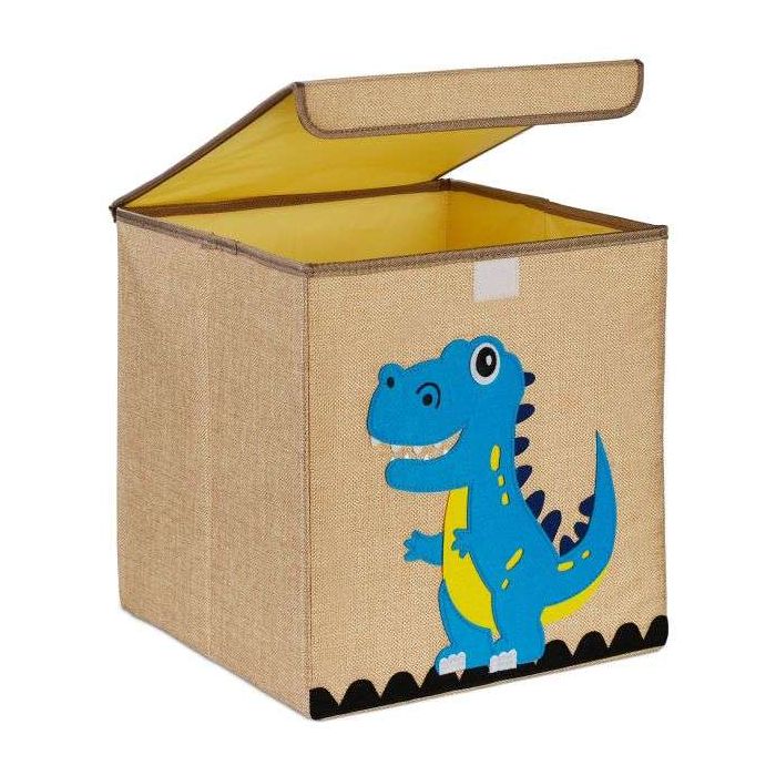 Folding box with lid 33x33x33cm., beige/blue/yellow