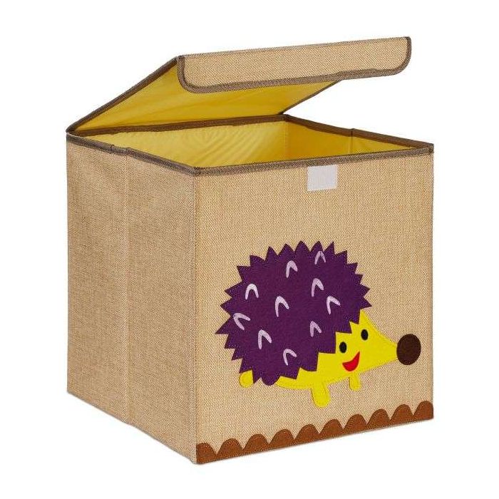 Folding box with lid 33x33x33cm., beige/yellow/purple