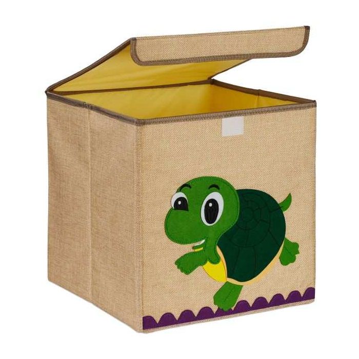 Folding box with lid 33x33x33cm., beige/dark green/green color