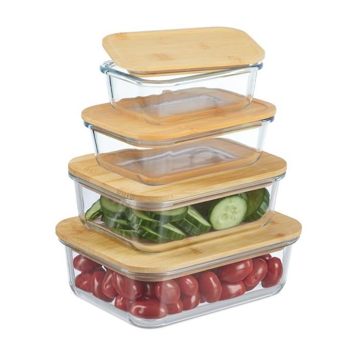Set of 4 food storage containers, light brown
