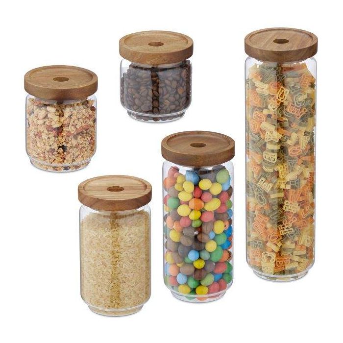 Set of 5 transparent containers for bulk products, light brown