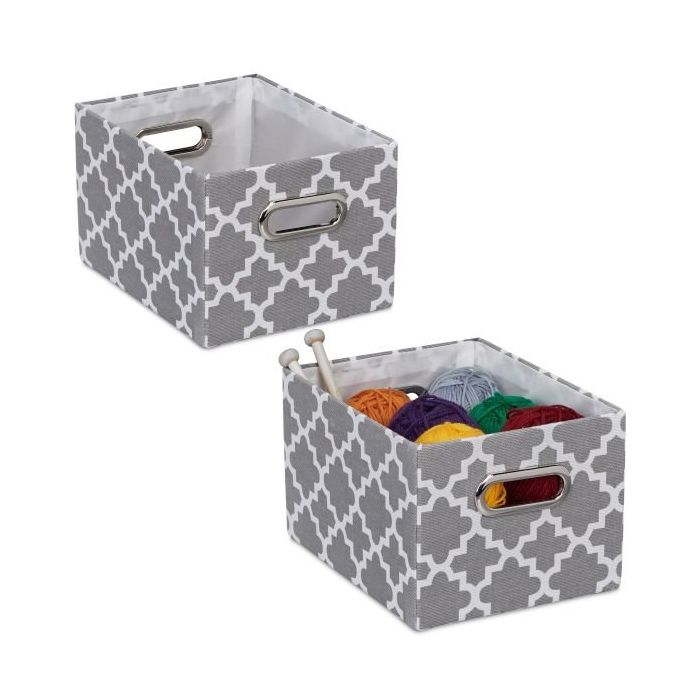 Set of 2 storage boxes 16x20x25cm., gray/white/silver color