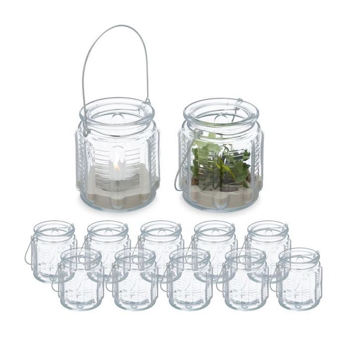 Set of 12 transparent candlesticks 9x8.5cm., silver color