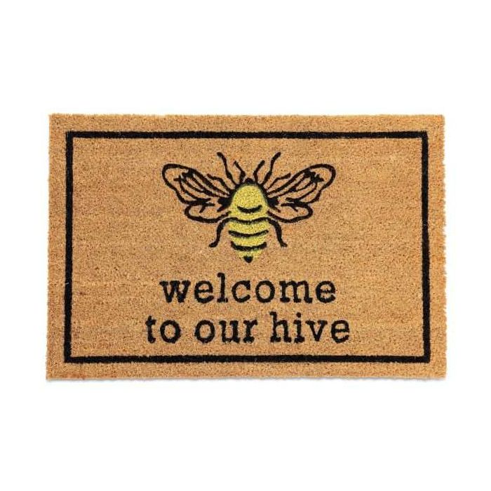 Doormat "Welcome to our hive" with a bee 60x40 cm., light brown/black/yellow